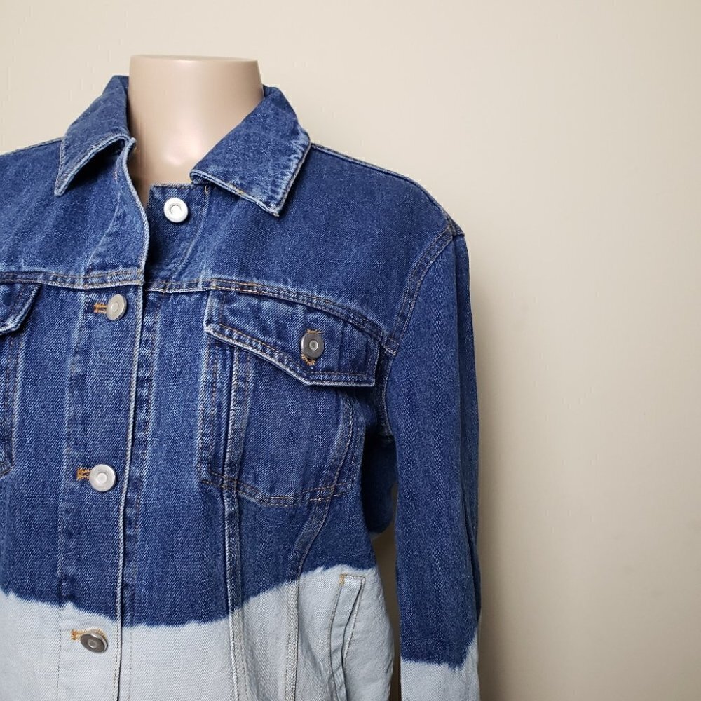 ANTHROPOLOGIE Evanna Dip-Dyed Trucker Blue Denim Button Jacket - Picture 7 of 11